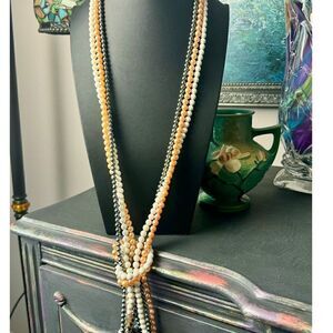 Vintage 3-strand, 3-color Beaded Necklace, Unmarked